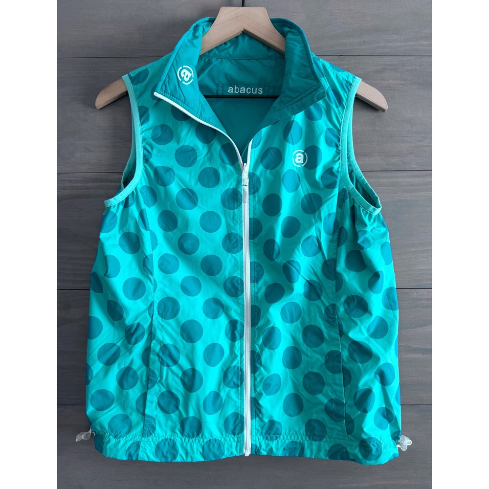 ABACUS Glade‎ Reversible Womens Windproof GREEN Dots Vest Zip Golf Jacket Size S